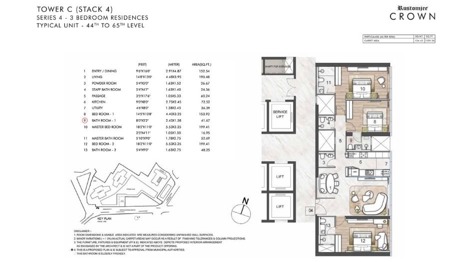 Rustomjee-Crown-Floor-Plan-3 BHK-1339 Sqft